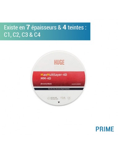 Disque zircone prime MM 4D - Teintes C1, C2, C3 & C4 - 7 épaisseurs - HUGE livraison gratuite