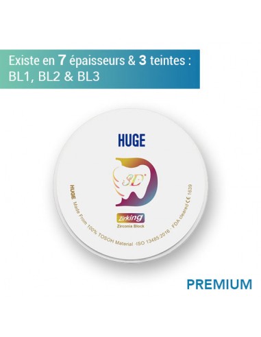 Disque zircone premium 3D - Teintes BL1, BL2 & BL3 - 7 épaisseurs - HUGE shop