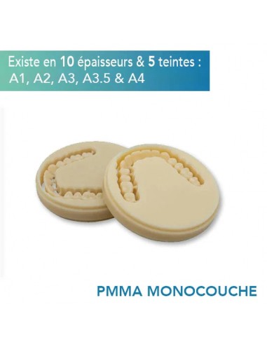 Disque PMMA Monocouche - Teintes A1, A2, A3, A3.5 & A4 - 10 épaisseurs - HUGE destockage